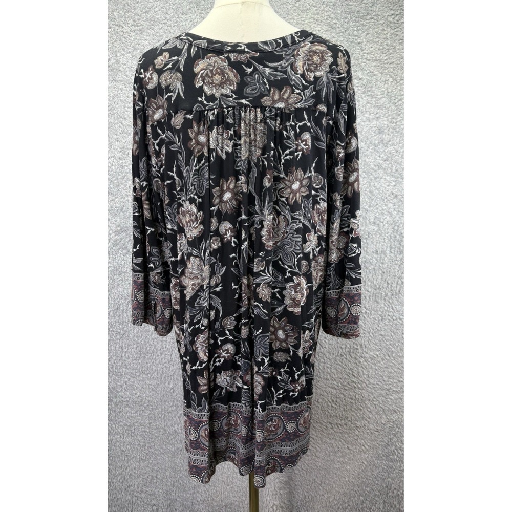 Lucky Brand Womens 2X Floral Tunic Black V Neck Viscose Peasant Boho Plus Size - Picture 3 of 11